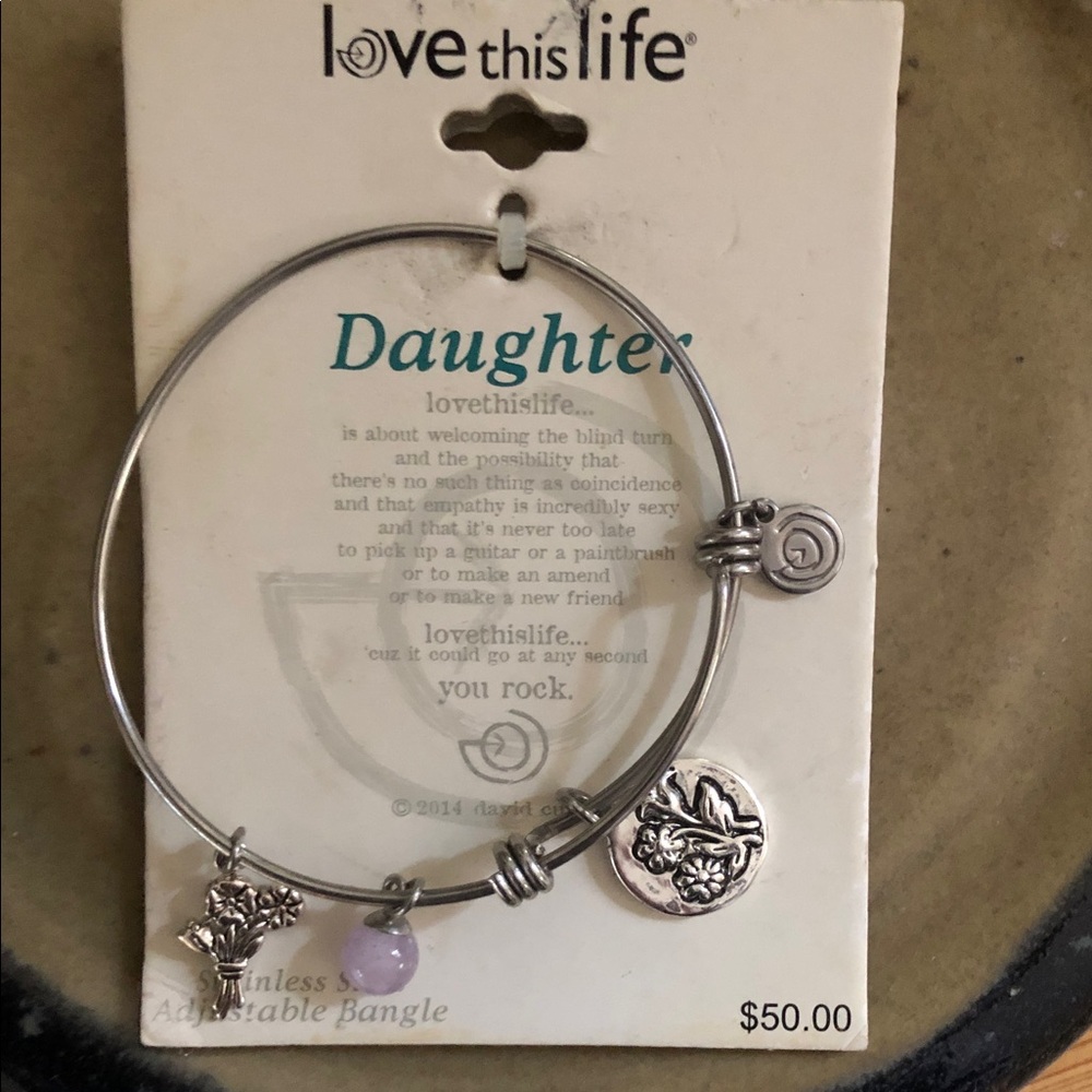Love This Life Daughter Silver Charm Bangle Bracelet - Silver